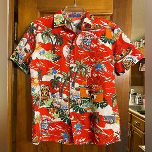 Santa in Hawaii Boys Button‎ Down size XL